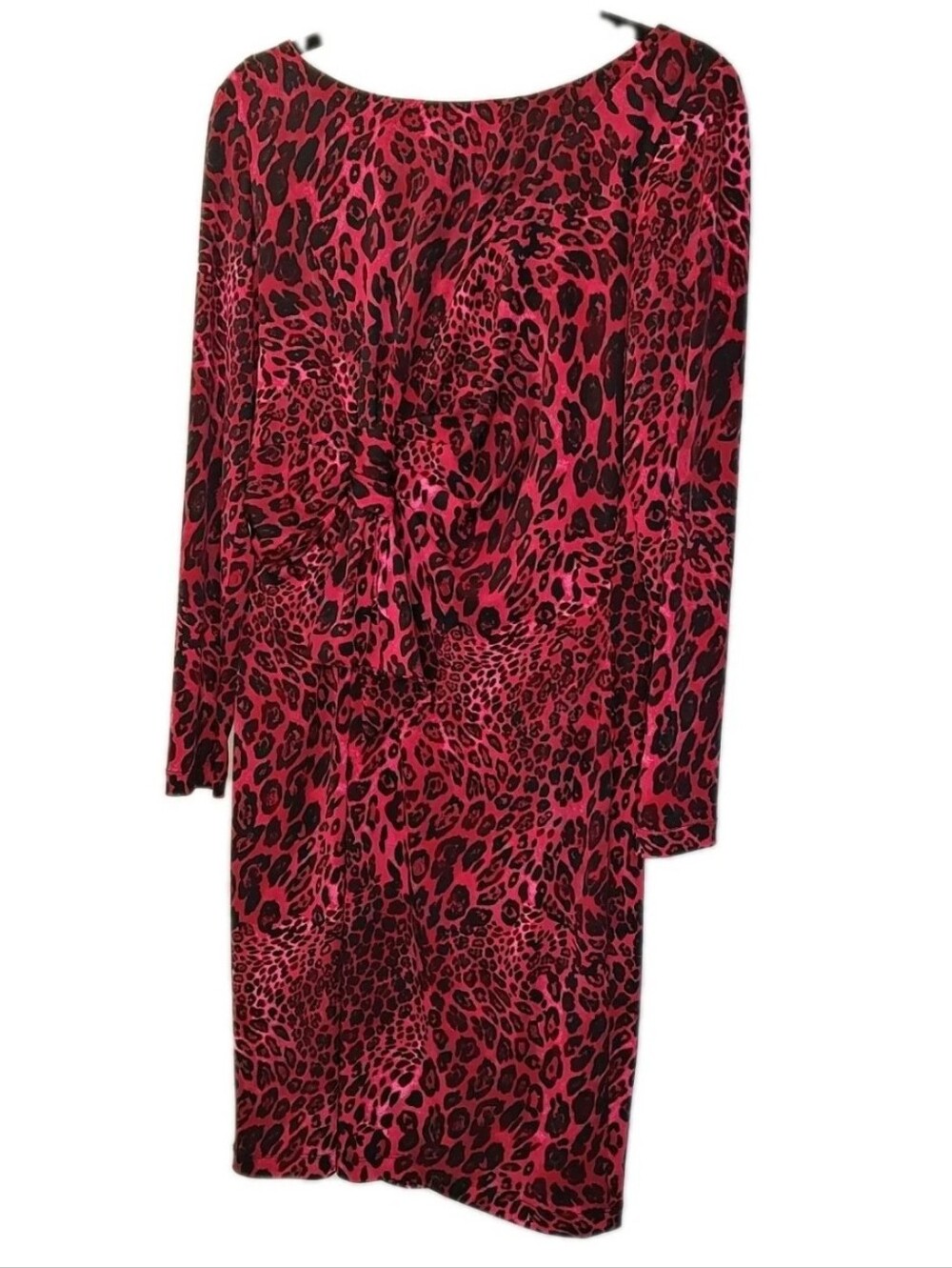 David Meister Ruched Dress Woman 12 Red Animal Print Cocktail Party Holiday L/S